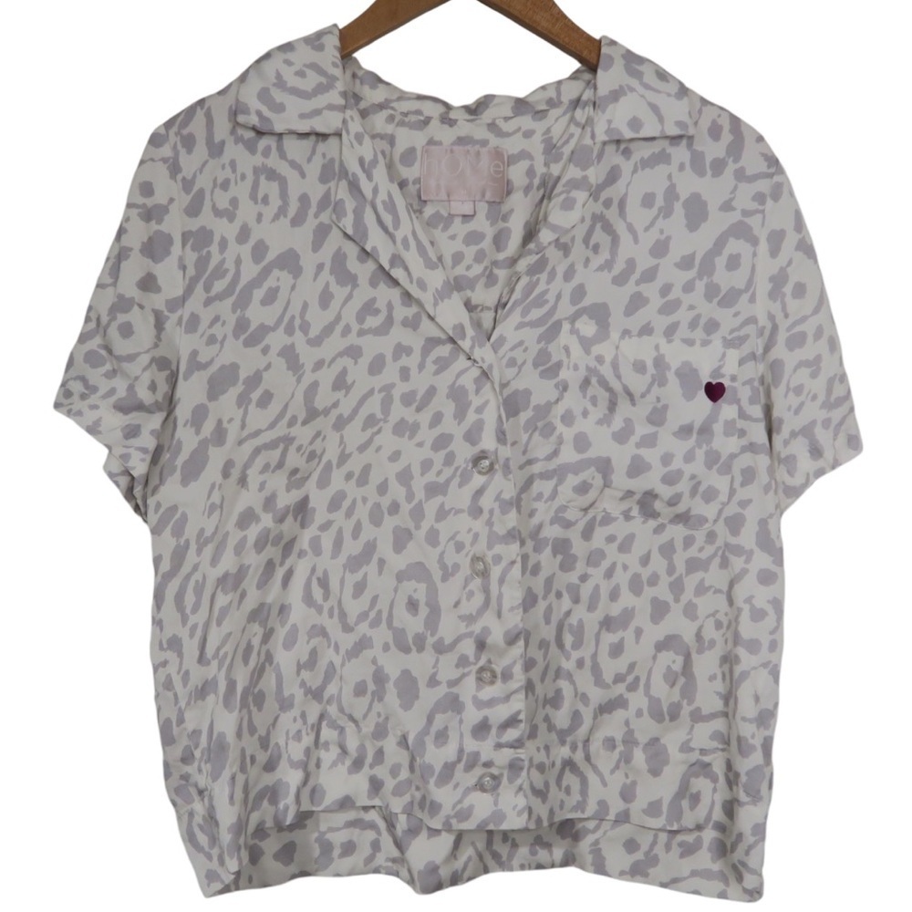 Spiritual Gangster Lover State of Mind Leopard Print Button Down Top Pajama Gray